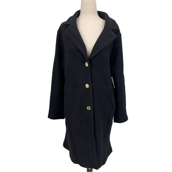 KASPER sz L black wool long sleeve mid length gold button coat jacket NWT B113 - Picture 1 of 8